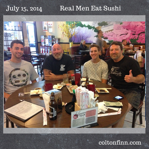 california men eat sushi