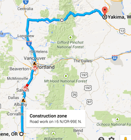 eugene oregon to yakima, washington