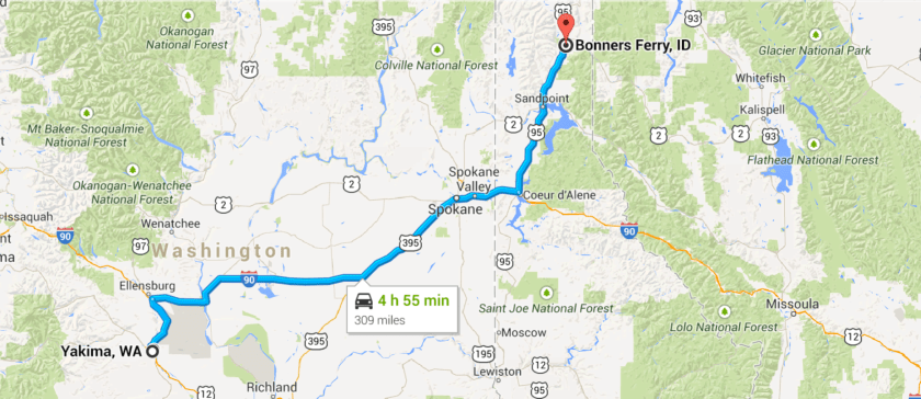 Yakima, WA to Bonner's Ferry, ID