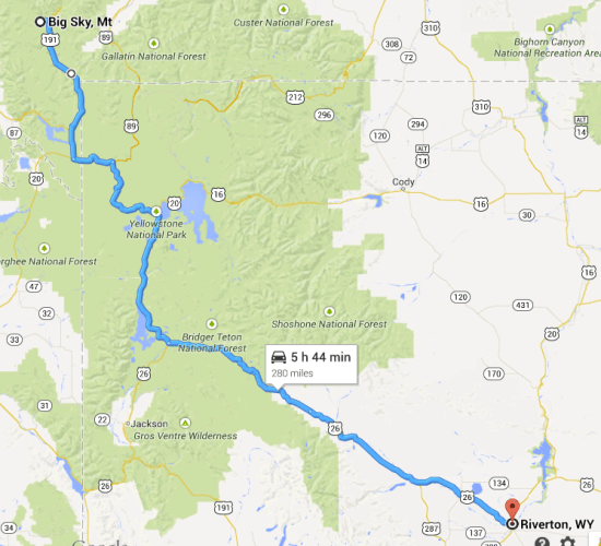 Big Sky, Montana to Riverton, Wyoming