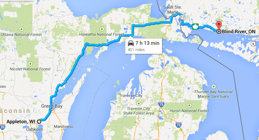 appleton, wi to blind river, ontario, canada